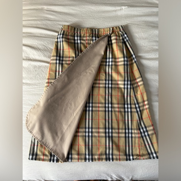 Vintage Burberrys Reversible A Line Cotton Beige Tartan Check Skirt UK 12 - Picture 7 of 16